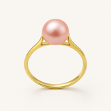 Anillo- Perlas Cultivadas de Agua Dulce- Redonda Diámetro 7-8 mm Rosa- Talla 48 (EU)- Oro Amarillo