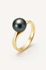 Anillo - Perlas Cultivadas de Tahití - Redondas Diámetro 8-9 mm - Joyería para Mujer - Oro Amarillo