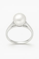 Anillo- Perlas Cultivadas- Redondas 8-9 mm Blancas- Oro Blanco