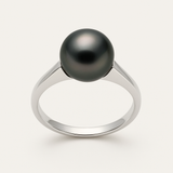 Anillo - Perlas Cultivadas de Tahití - Redondas Diámetro 8-9 mm - Joyería para Mujer - Oro Blanco