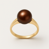 Anillo de Oro Amarillo con Perlas Cultivadas de Agua Dulce - Redondas Diámetro 8-9 mm Chocolate
