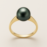 Anillo de oro amarillo con una magnífica perla de Tahití