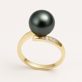 Anillo - Perlas Cultivadas de Tahití - Redonda Diámetro 8-9 mm - Joyería Mujer - Oro Blanco - Diamantes