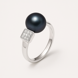 Brazalete Moderno - Botón de Perlas Cultivadas de Agua Dulce 8-9 mm Negro Tahití - Plata de Ley 925