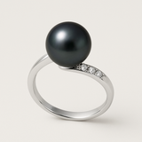 Anillo- Perlas Cultivadas Redondas 8-9 mm Tahití Negras- Oro Blanco- Diamantes