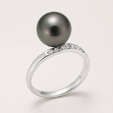 Anillo- Perlas de Tahití- Redondo Diámetro 8-9 mm- Oro blanco- Diamantes