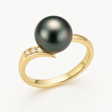 Anillo - Perlas Cultivadas de Tahití - Redonda Diámetro 8-9 mm - Joyería Mujer - Oro Amarillo - Diamantes