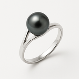 Anillo- Perlas Cultivadas- Redondas 8-9 mm Negras Tahití- Oro Blanco
