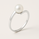 Anillo- Perlas Cultivadas de Agua Dulce- Redonda Diámetro 7-8 mm Blanco- Talla 48 (EU)- Oro Blanco