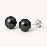 Pendientes - Perlas Cultivadas de Agua Dulce - Diámetro del Botón 9-10 mm Negro Tahití - Joyería para Mujer - Oro Blanco
