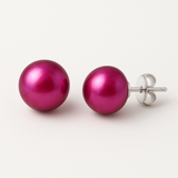 Pendientes - Perlas Cultivadas de Agua Dulce - Diámetro Botón 9-10 mm Rojo Cereza - Joyería Mujer - Oro Blanco