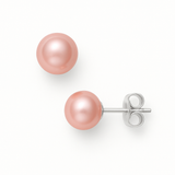 Pendientes de botón con perlas cultivadas de agua dulce, diámetro de 9-10 mm, oro rosa y blanco