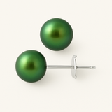 Pendientes Botón de Perlas Cultivadas de Agua Dulce Diámetro 9-10 mm Oro Blanco Verde