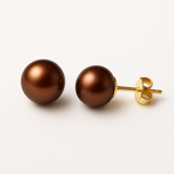 Pendientes - Perlas Cultivadas de Agua Dulce - Diámetro Botón 9-10 mm Chocolate - Joyería Mujer - Oro Amarillo