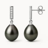 Pendientes - Perlas de Tahití - Pera Diámetro 8-9 mm - Plata