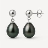 Pendientes - Perlas Cultivadas de Tahití - Ovaladas Diámetro 8-9 mm - Plata de Ley 925