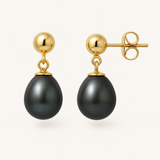 Pendientes - Perlas cultivadas de agua dulce - Diámetro 7-8 mm Tahit negro - Oro amarillo