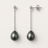 Pendientes Colgantes - Perlas Cultivadas de Tahití - Ovalado Diámetro 8-9 mm - Plata de Ley 925
