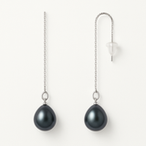 Pendientes- Perlas Cultivadas- Pera 8-9 mm Negra Tahití- Oro Blanco