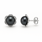 Pendientes- Perlas de Tahití Negras Cultivadas en Flor- Plata