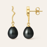 Pendientes - Perlas Cultivadas 8-9 mm Tahití Negras - Oro Amarillo
