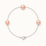 Pulsera 3 Perlas Cultivadas de Agua Dulce - Diámetro 7-8 mm Rosa - Plata de Ley 925