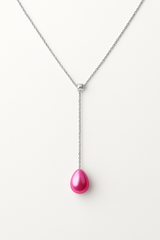 Collar Corbata - Perla Cultivada de Agua Dulce - Diámetro 9-10 mm Rosa Fucsia - Plata de Ley 925
