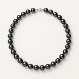 Collar- Perla Semi Redonda de Agua Dulce 9-10 mm Negra Tahití- Plata