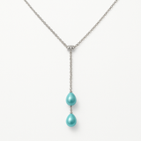 Collar Toi &amp; Moi 2 Perlas Cultivadas 7-8 mm Azul Turquesa-Plata