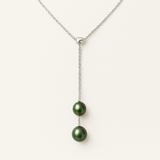 Collar Toi &amp; Moi 2 Perlas Cultivadas 7-8 mm Verde Intenso-Plata