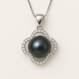 Collar Trébol - Perla Cultivada de Agua Dulce - Diámetro 9-10 mm Negro Tahití - Joyería Mujer - Plata de Ley 925