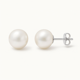 Pendientes de Oro Blanco - Perla Cultivada Blanca 9-10 mm