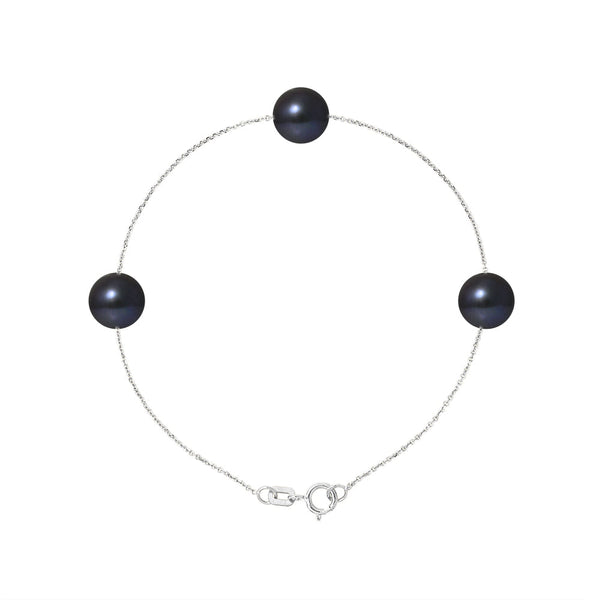 Pulsera 3 Perlas Cultivadas de Agua Dulce - Diámetro 7-8 mm Negro Tahití - Joyería Mujer - Plata de Ley 925