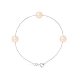 Pulsera 3 Perlas Cultivadas de Agua Dulce - Diámetro 7-8 mm Rosa - Plata de Ley 925