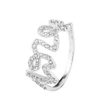 Bague LOVE en argent 925 pavée de zircons blancs, écriture cursive scintillante.